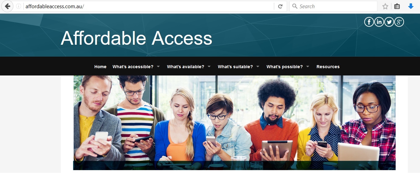 Screen grab of the Affordable Access website showing 7 people using devices